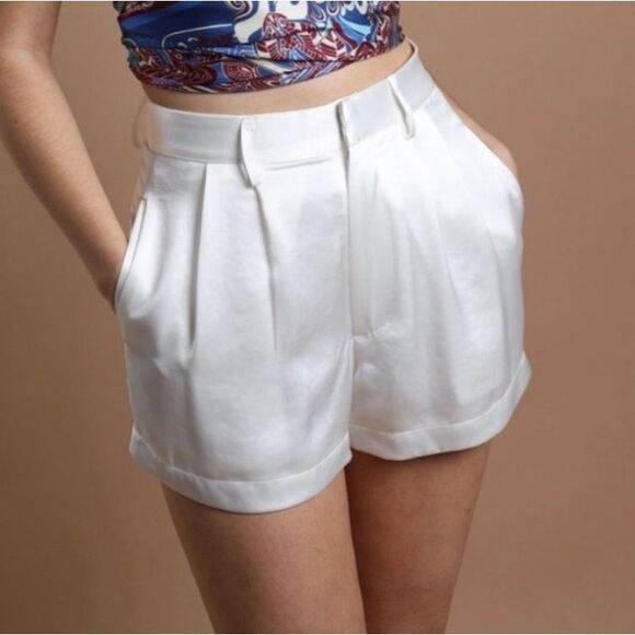 NWT Miscreants x Revolve White Satin Shorts Size UK 8 US 4 - Picture 1 of 8